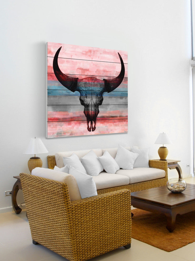 "Pastel Skull" Print on White Wood, 40"x40"