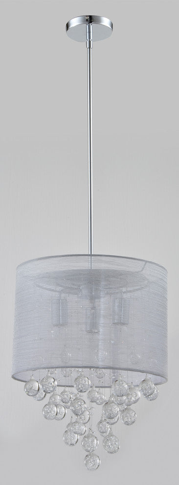 Charlotte Silver Textured Silk Shade 3-Light Chrome Crystal Chandelier