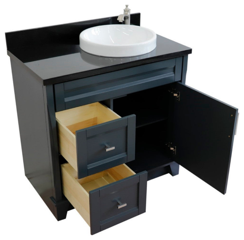 37" Single Sink Vanity, Dark Gray Finish With Black Galaxy Granite