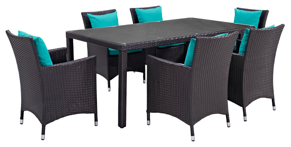 Espresso Turquoise Convene 7-Piece Outdoor Patio Dining Set