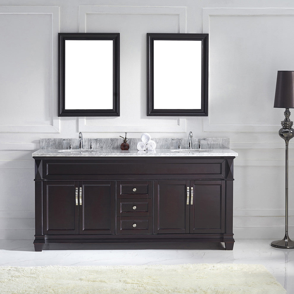 Victoria 72" Double Bathroom Vanity, Espresso, Round Sink, No Faucet