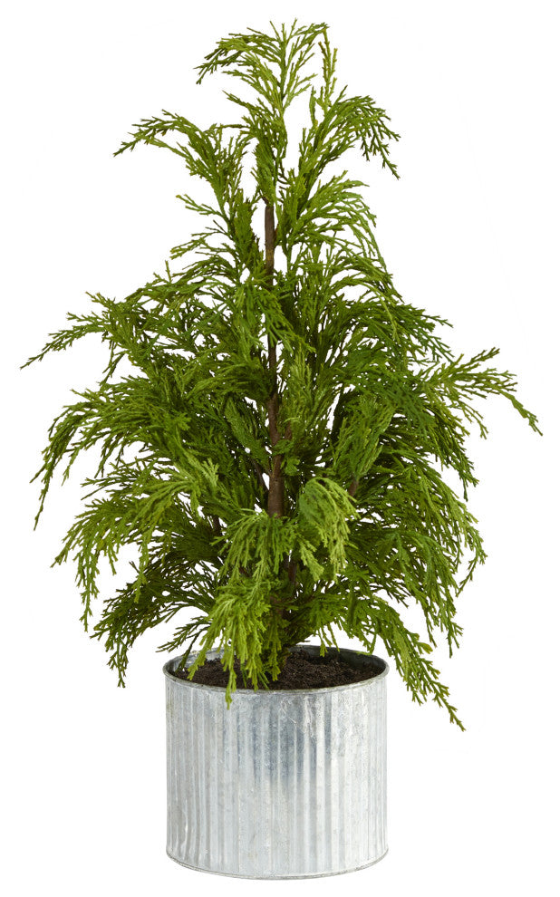 20" Cedar Pine Natural Look Artificial Tree, Decorative Planter