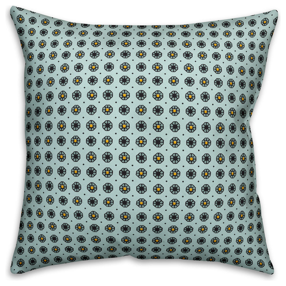 Pixel Floral Pattern, Blue Throw Pillow Cover, 20"x20"