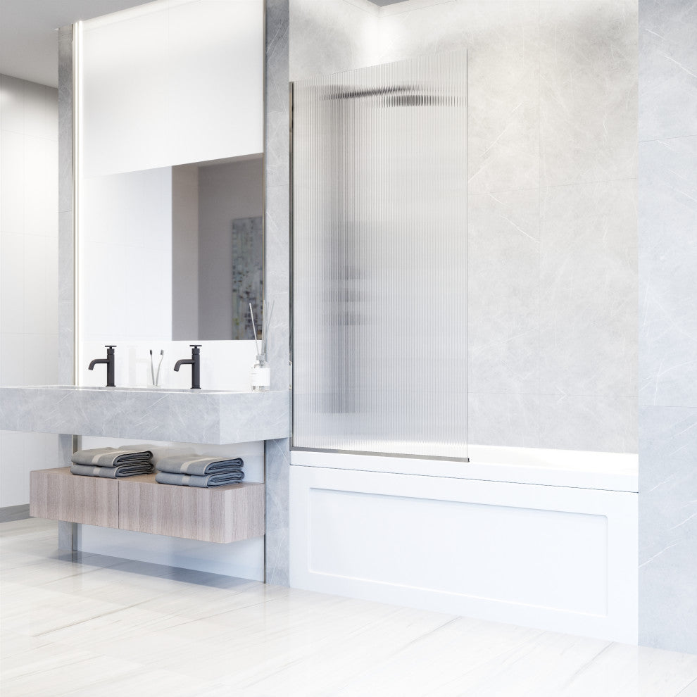 VIGO Zenith Frameless Fixed, Chrome, Tub Screen, 34" W X 62" H, Fluted Glass
