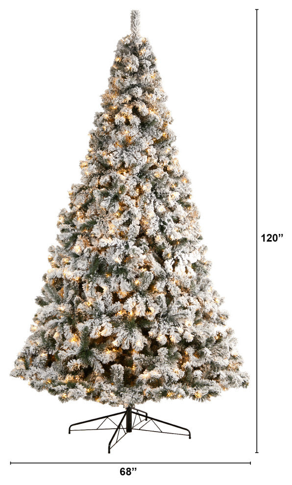 10' Flocked West Virginia Fir Artificial Christmas Tree, 800 Clear LED Lights