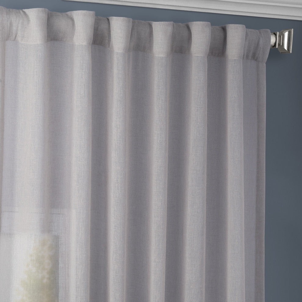 Solid FauxLinen Sheer Curtain, Single Panel, Steel Mountain, 50"x96"