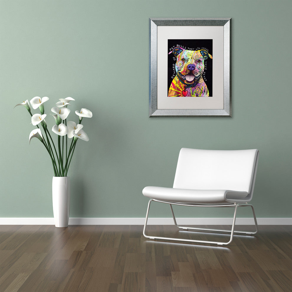 Dean Russo 'Beware of Pit Bulls' Framed Art, Silver Frame, 11"x14", White Matte