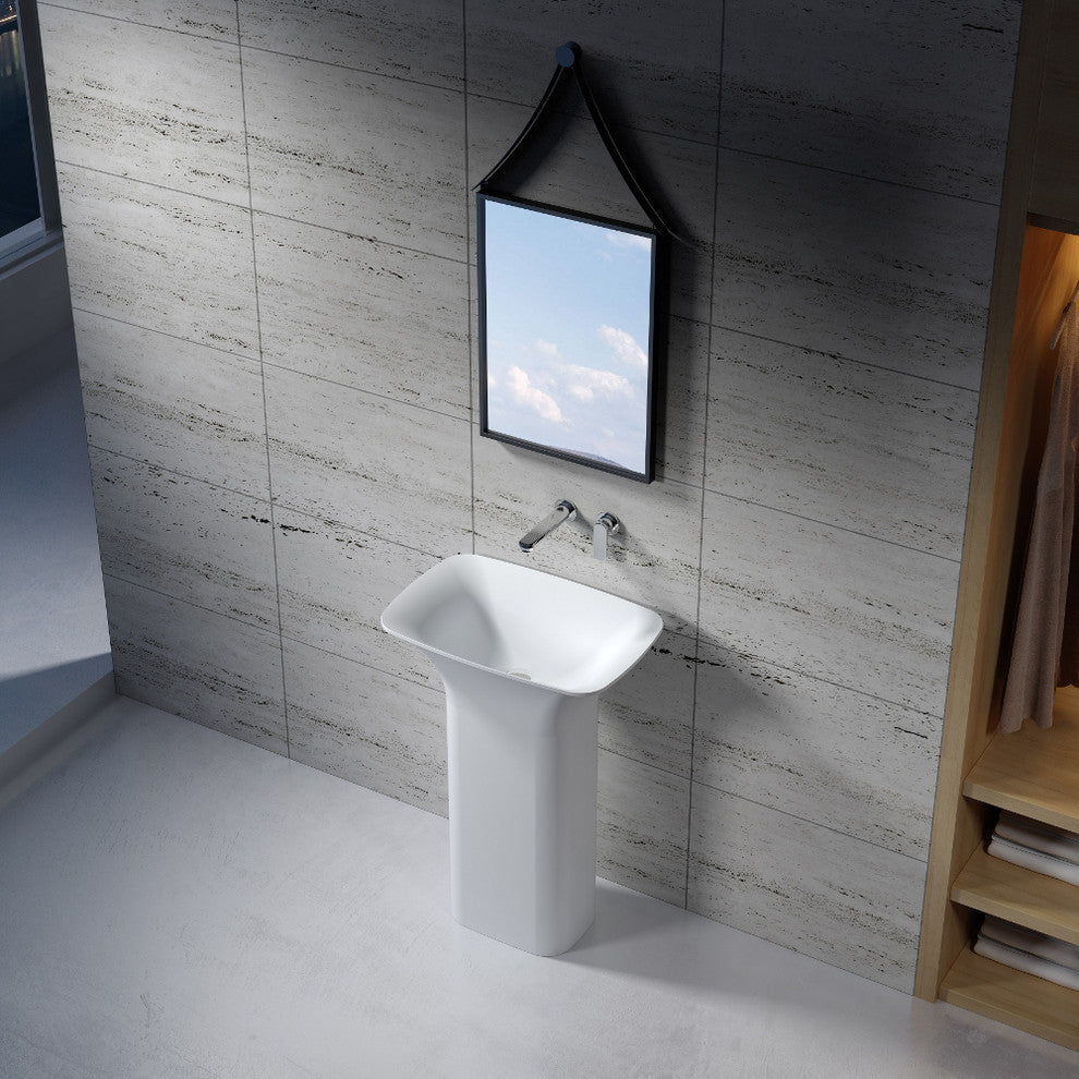 23" Polystone Free-Standing Bathroom Sink, Matte White, No Faucet