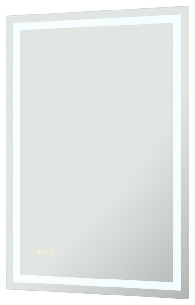 Rectangular Frameless Dimmable Anti-Fog Wall Mounted LED Bathroom Vanity Mirror, 24" X 36"