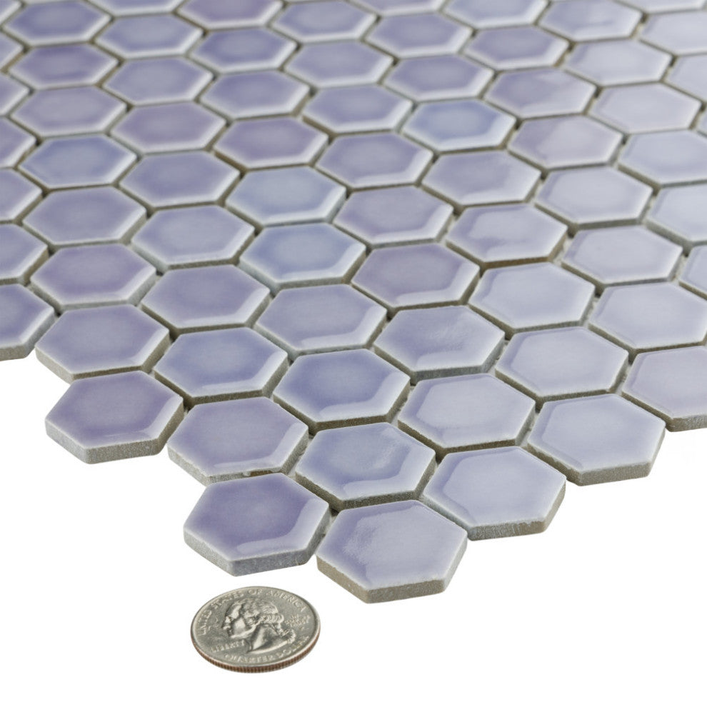 Hudson 1" Hex Lavender Porcelain Floor and Wall Tile