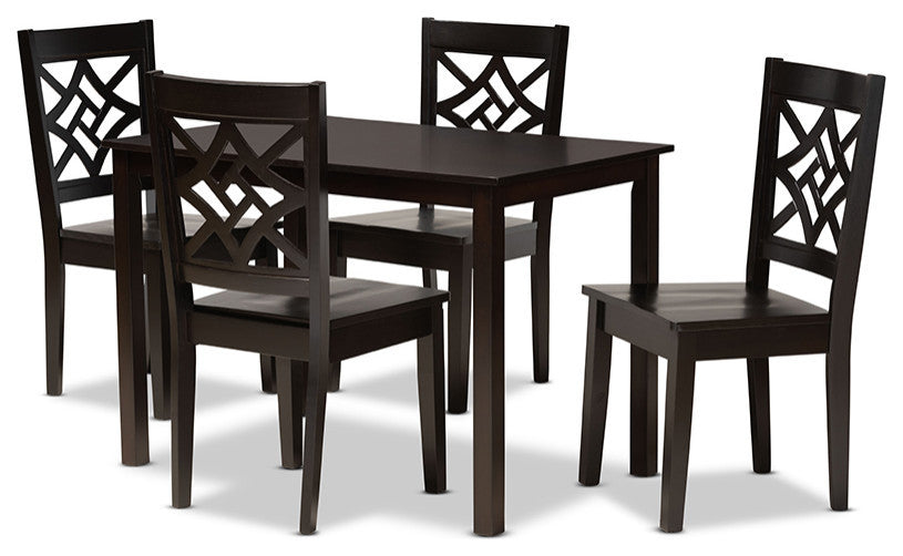 Isidro Modern Contemporary 5-Piece Dining Set, Dark Brown