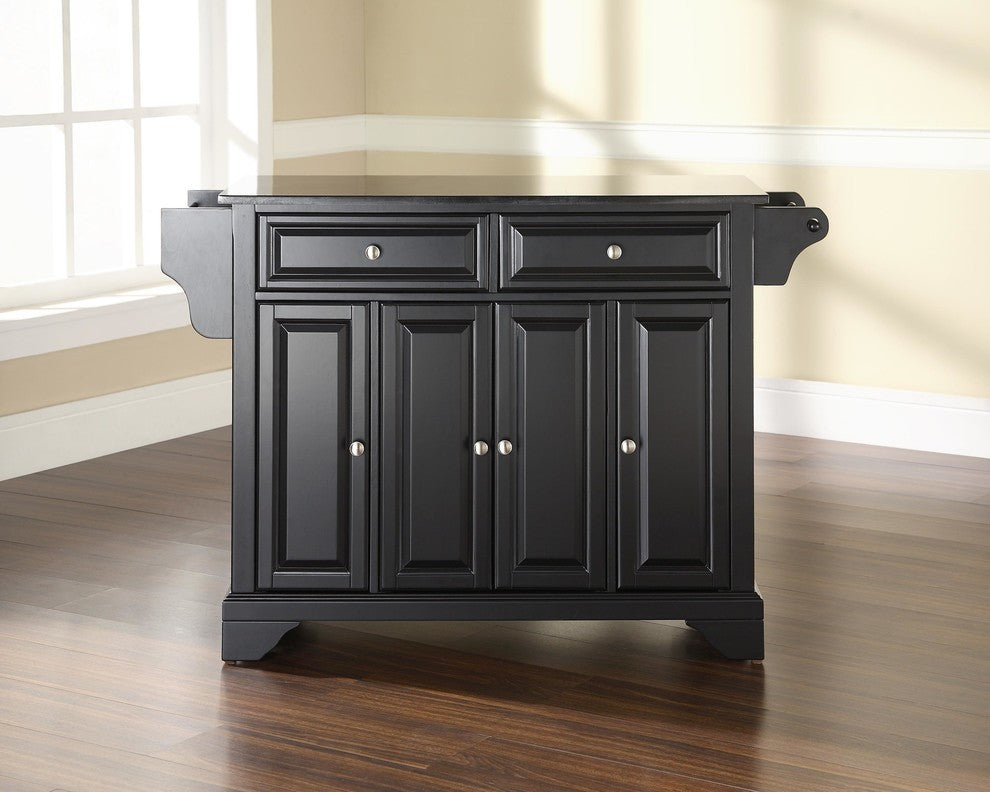 LaFayette Solid Black Granite Top Kitchen Island