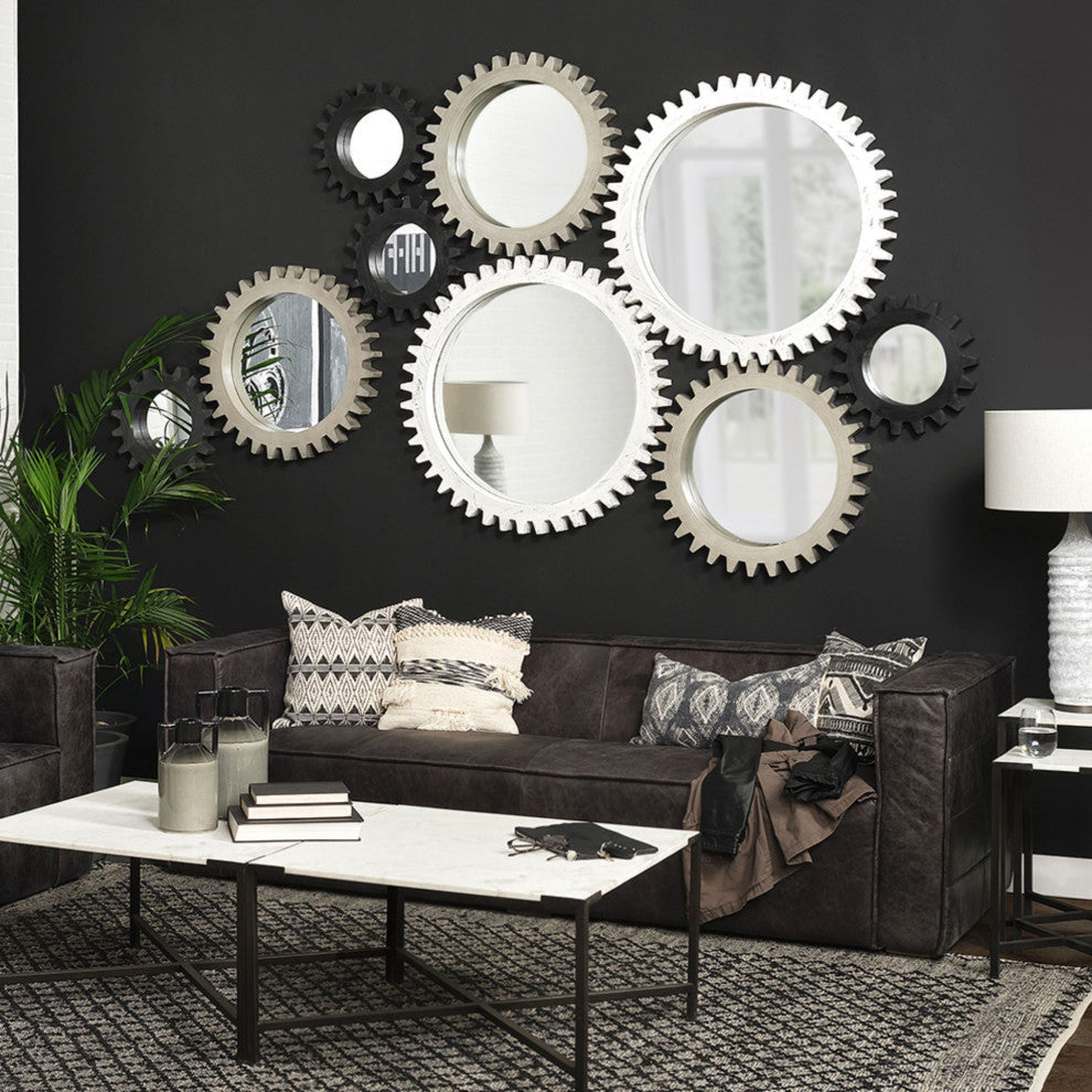 Sundance Black Solid Wood Frame Round Cog Mirror, 17"