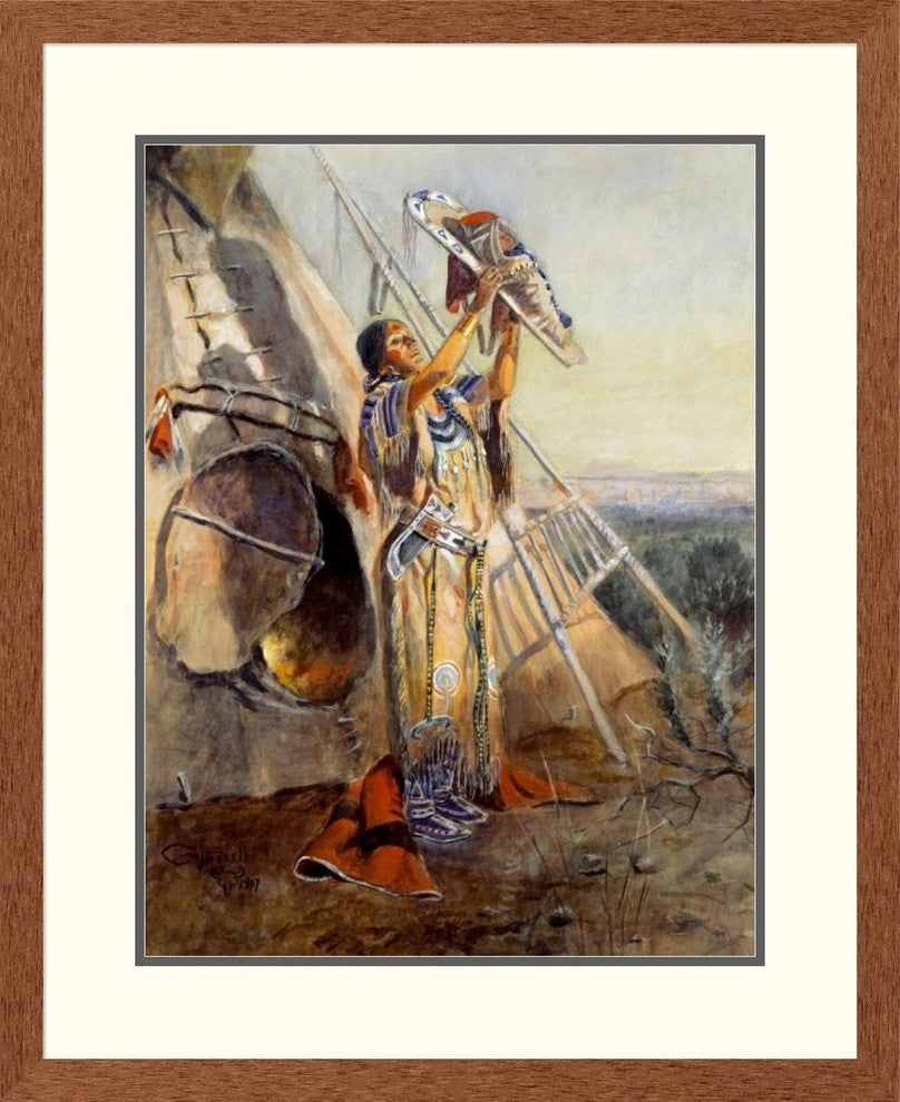 "Sun Worship in Montana" Framed Digital Print by Charles M. Russell, 27x33"
