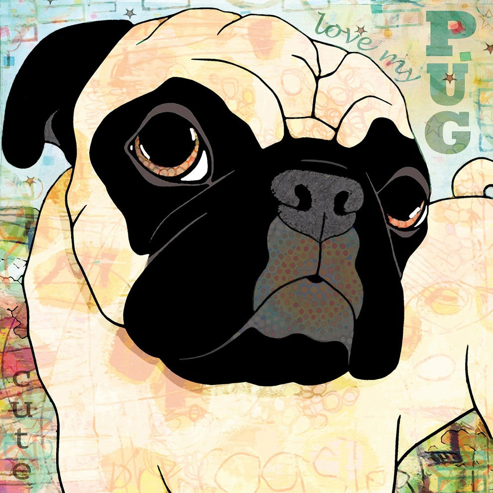 "Pug Mug II" Painting Print on Wrapped Canvas
