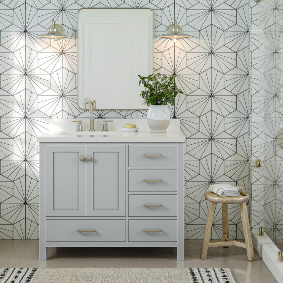 ARIEL Cambridge 43" Left Offset Rectangle Sink Gray Bathroom Vanity Quartz Top