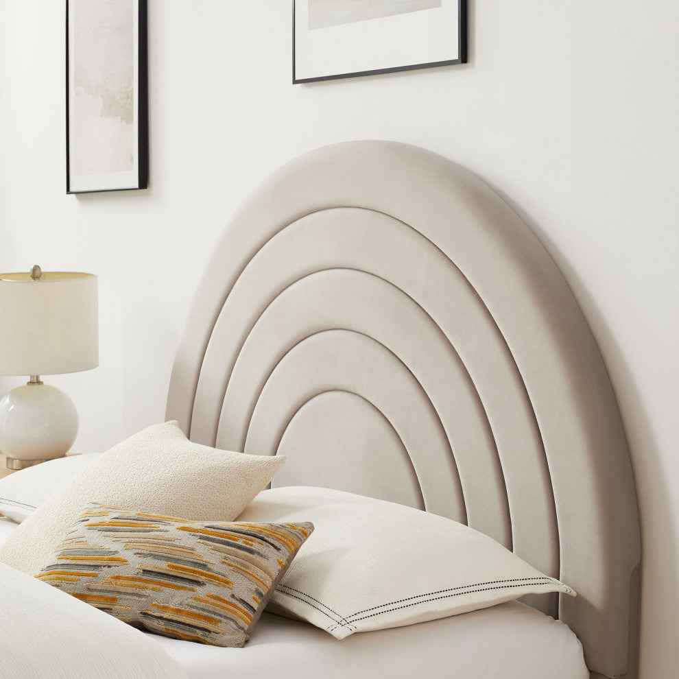 Solana Arched Performance Velvet Queen Platform Bed, Almond