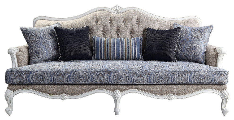 Benzara BM250652 Sofa With Arch Top and Resin Queen Anne Legs, Gray