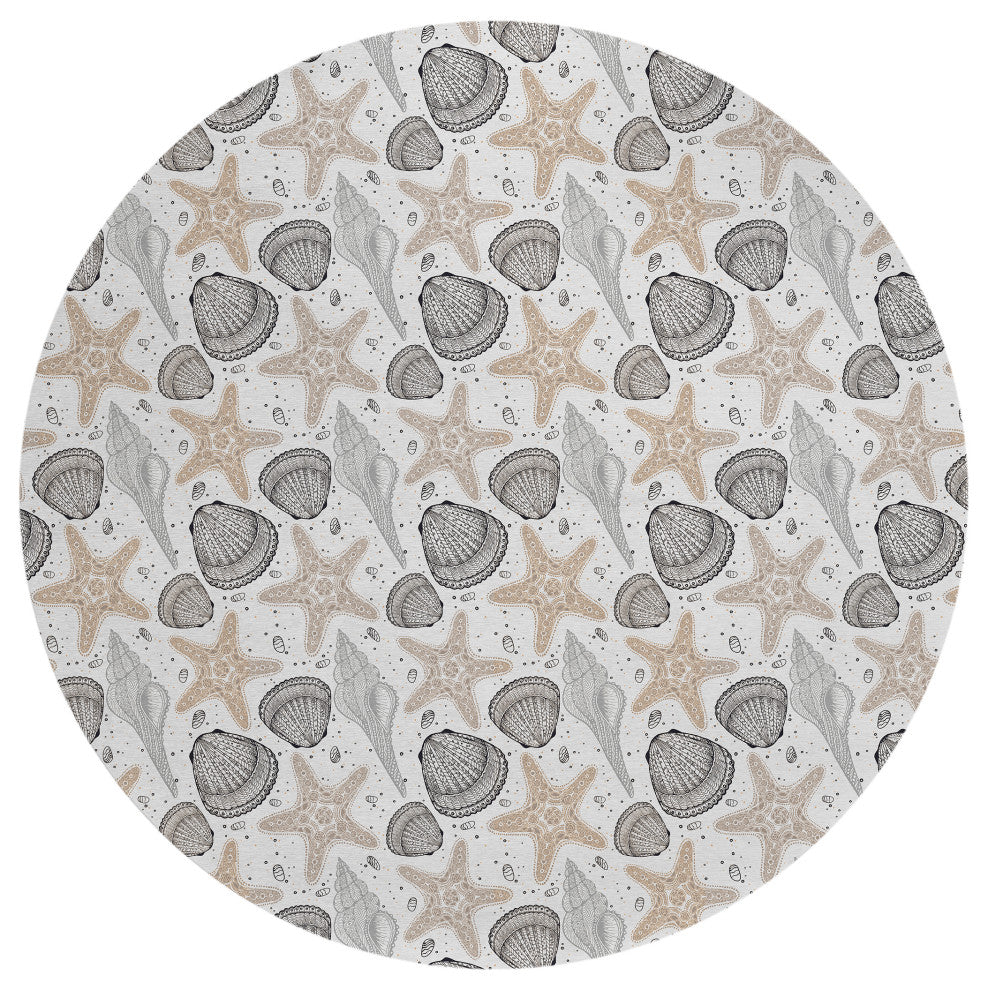 Indoor/Outdoor Seabreeze SZ4 Silver Machine Washable 8' x 8' Round Rug