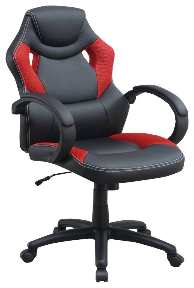 Benzara BM266486 Office Chair With Curved Cut Out Padded Back, Black and Red