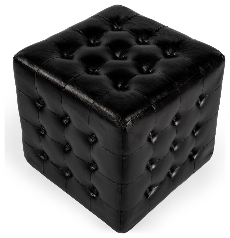 Butler Leon Leather Ottoman, Black