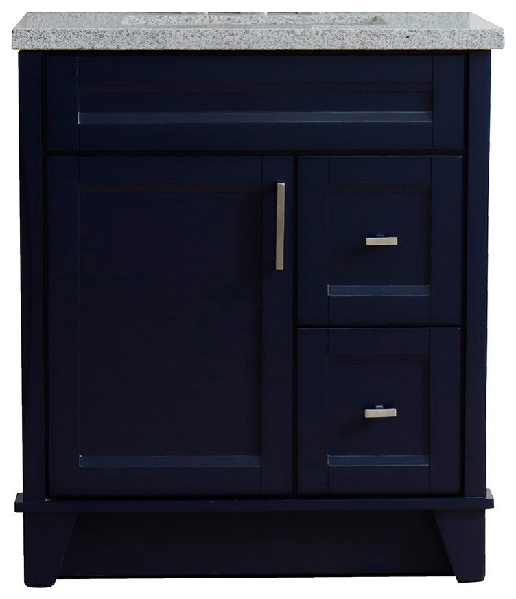 31" Single Sink Vanity, Blue Finish With Gray Granite With Rectangle Sink