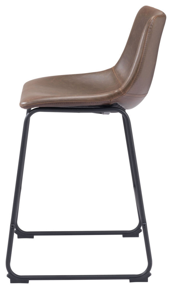 Counter Chair, Set of 2, Faux Vinyl Leather, Vintage Brown Black, Industrial