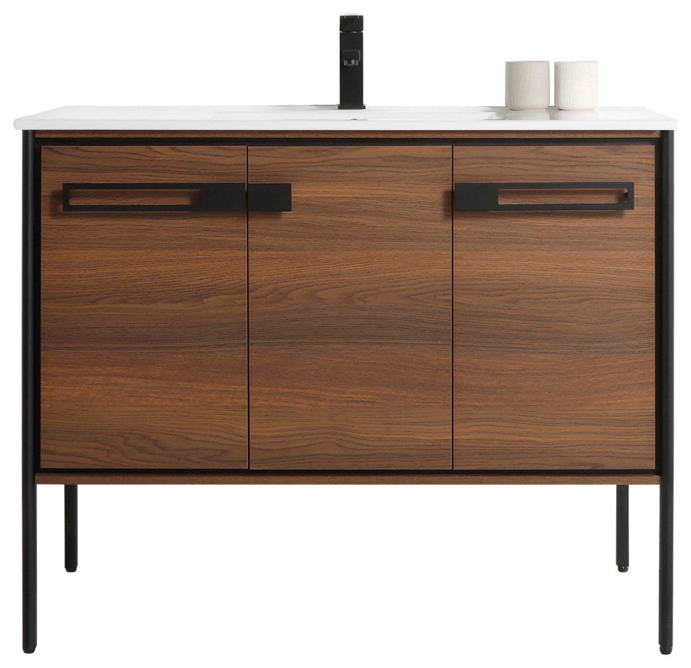 Oakville Bath Vanity, Ceramic Sink, Walnut Ebony, 42 Inch, Black Hardware