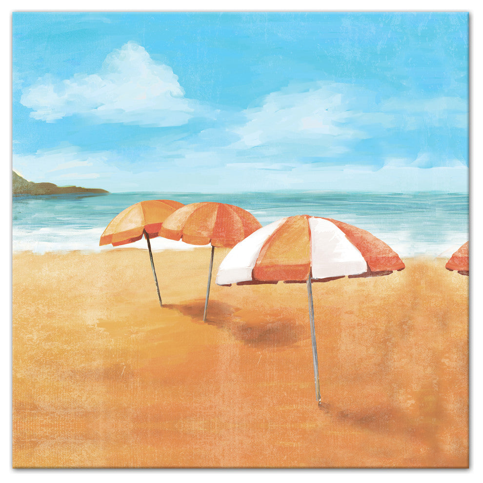 Striped Beach Umbrellas 30x30 Canvas Wall Art