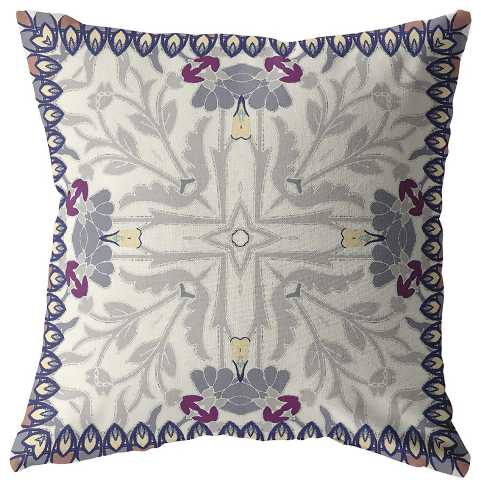 18" Gray Floral Frame Suede Throw Pillow