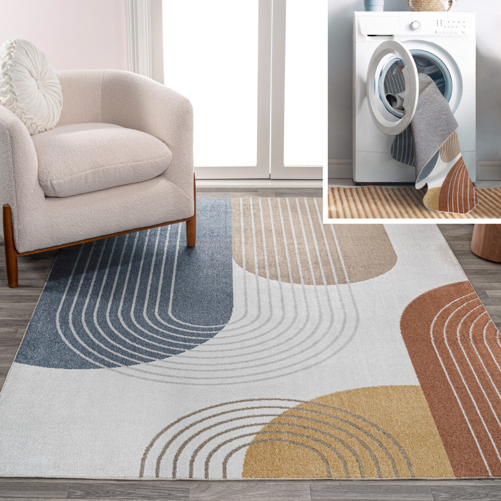 Arches Contemporary Minimalist Machine-Washable Multi 3 ft. x 5 ft. Area Rug