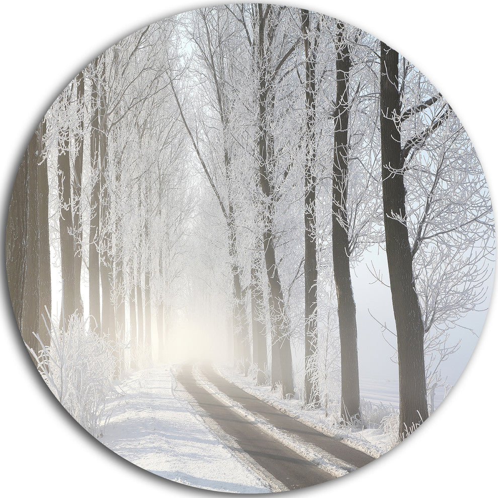 Winter Lane In Foggy Morning, Landscape Photo Disc Metal Wall Art, 23"