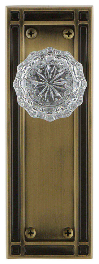Single Mission Plate With Crystal Knob, Antique Brass