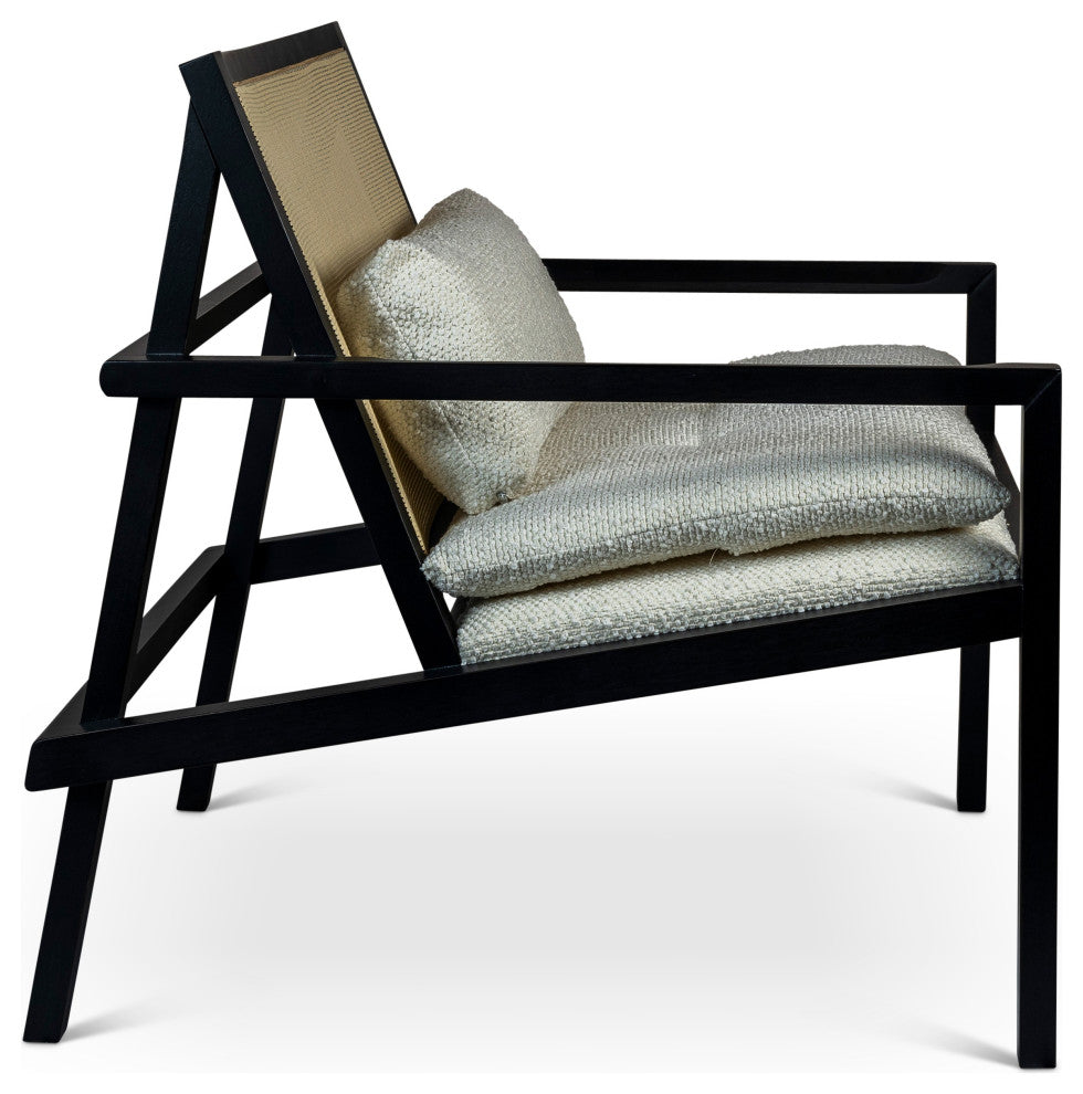 Modern Brazilian, Barra, Cane Lounge Chair, Black/Natural/Ivory