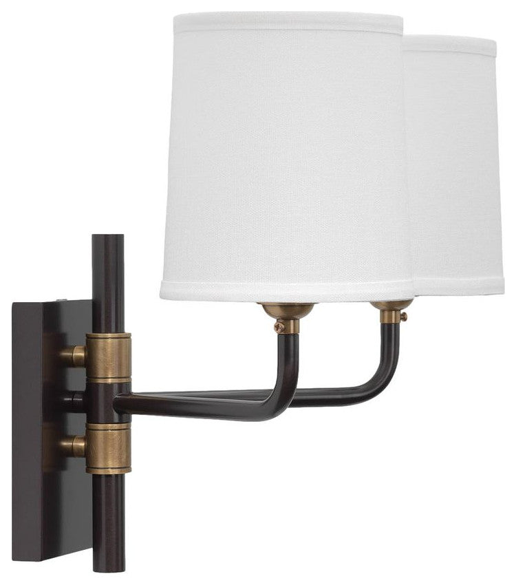 Classic Traditional Double Arm 2 Light Wall Sconce Bronze White Shades Elegant