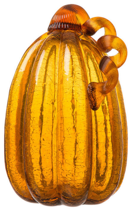 Tall Glass Pumpkin, Amber Crackle