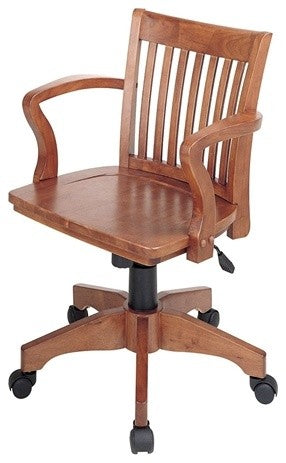 Classic Wooden Bankers Chair With Wood Seat and Arms