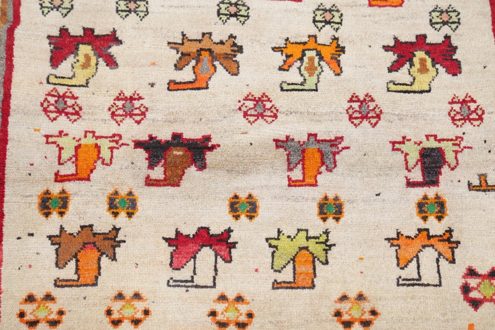 Consigned, Novelty Persian Hand-Knotted Gabbeh Oriental Area Rug, Beige, 3'x5'