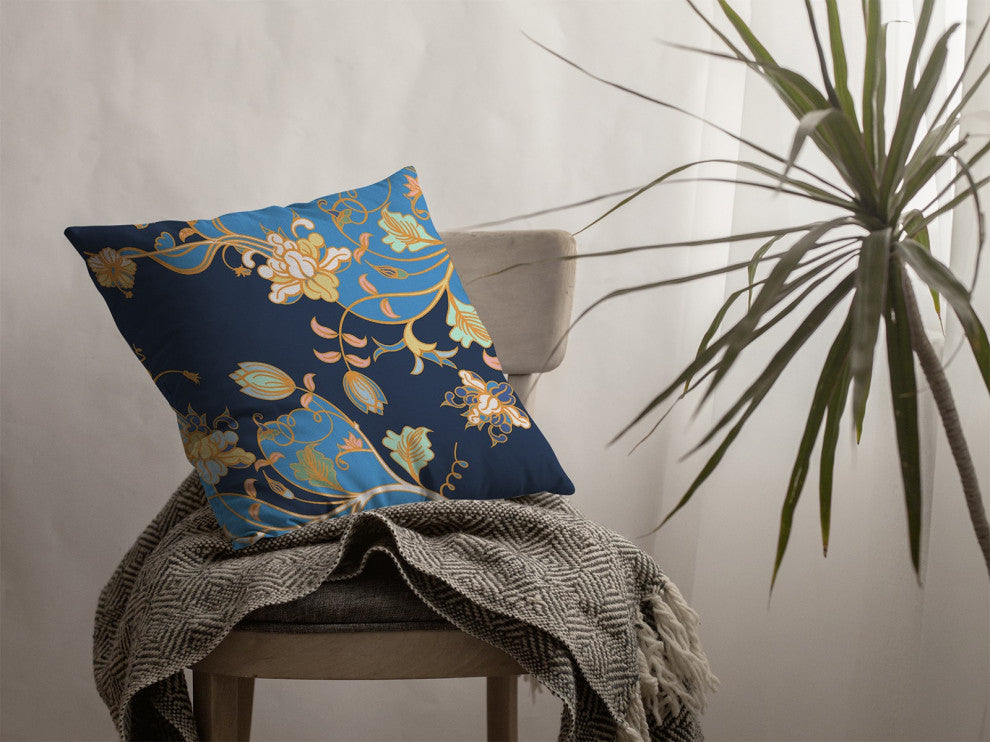26" Navy Blue Garden Indoor Outdoor Zippered Throw Pillow