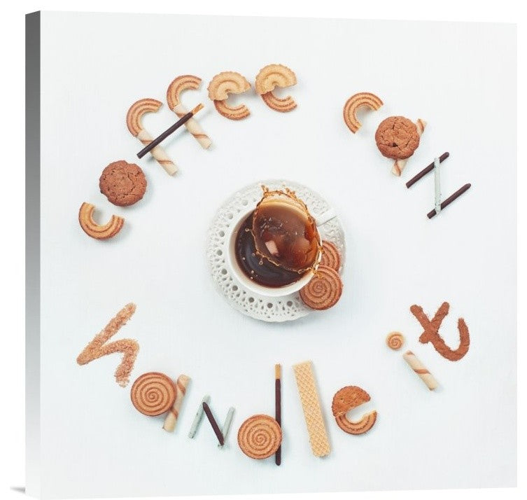 "Food Lettering: Coffee Can Handle It" Canvas Giclee by Dina Belenko, 18"x18"