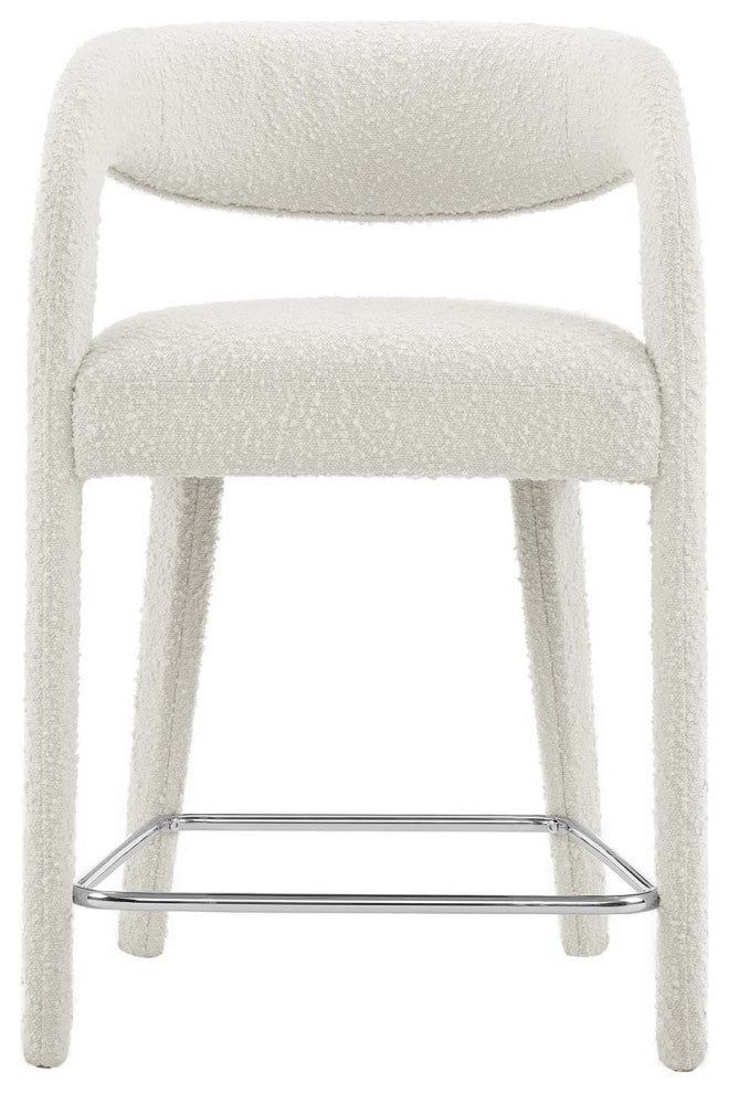Pinnacle Boucle Upholstered Counter Stool Set of 2, Ivory Silver