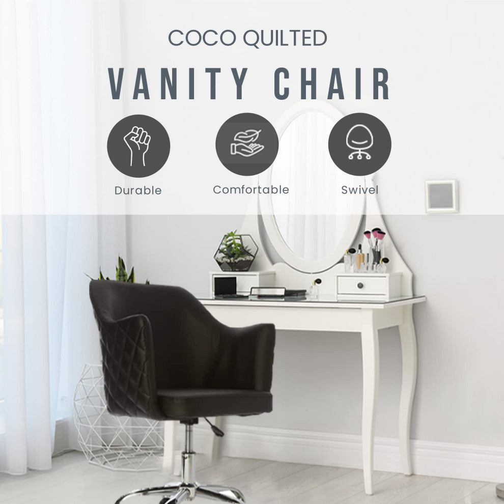 Coco Quilted Vanity Chair, Black