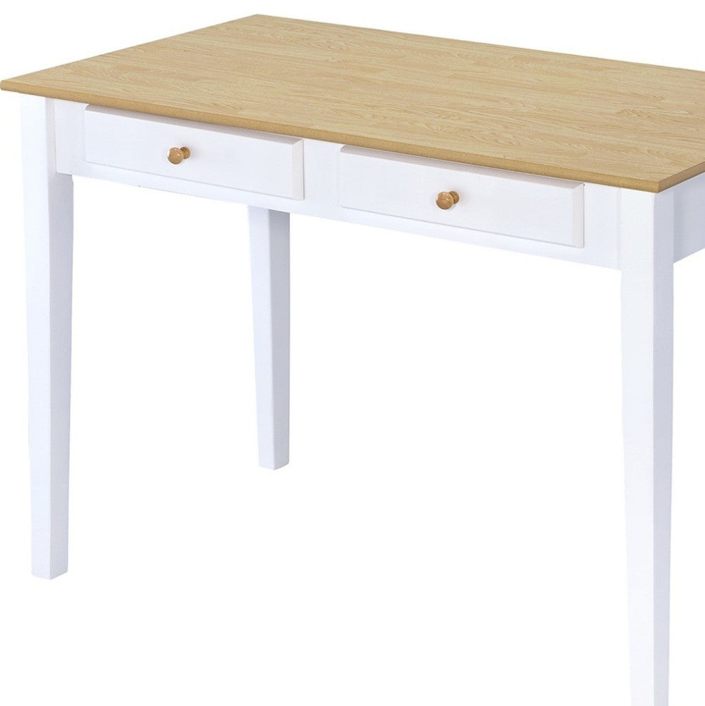 Wood And White Finish Cottage Desk With 2 Drawers