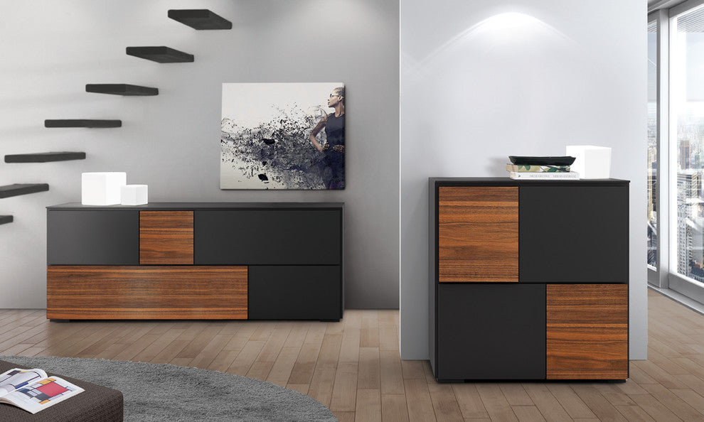 Loft Sideboard, Anthracite Gray and Walnut
