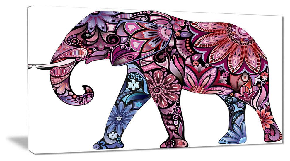 "Purple Cheerful Elephant" Animal Digital Canvas Print, 40"x20"