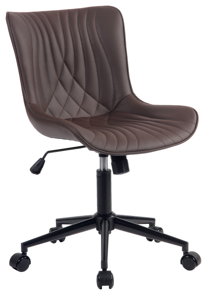 Younike Armless Upholstered Faux Leather Rolling Office Chair, Brown