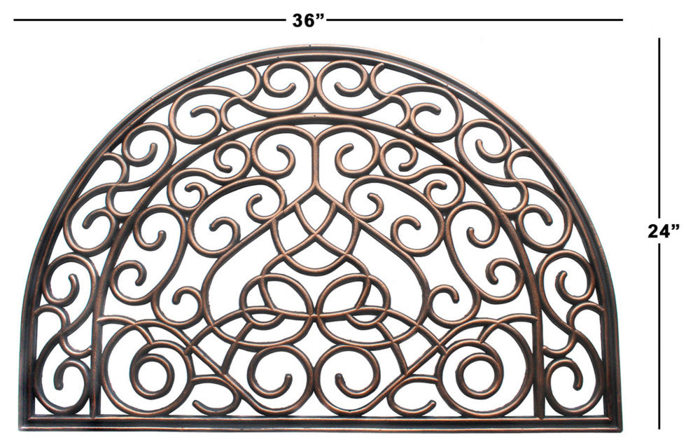 Bronze Moulded Vines Half-round Rubber Doormat, 24"x36"