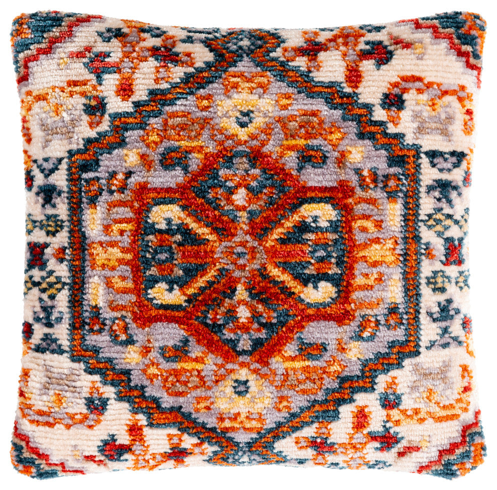 Surya Savona SVA-005 21"x21" Pillow Cover, Burnt Orange/Beige/Red/Teal/White