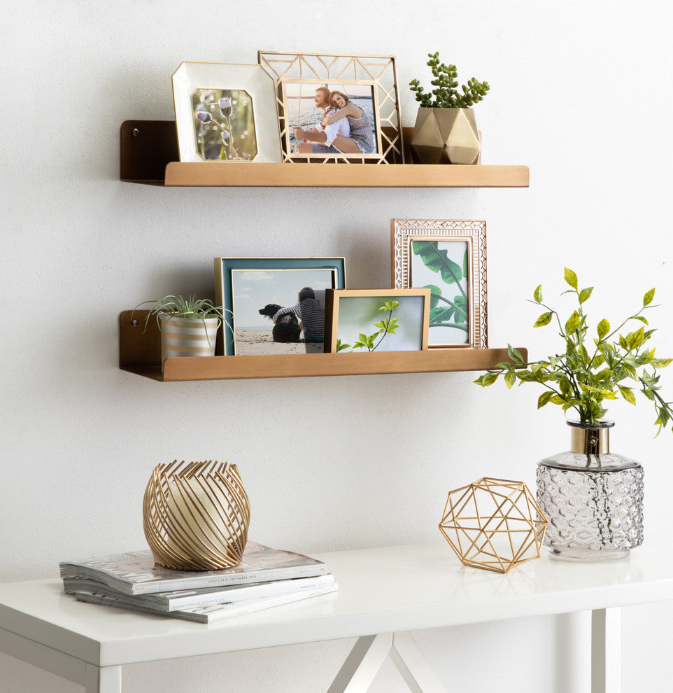 Mezzo Modern Metal Ledge Shelf Set, Gold