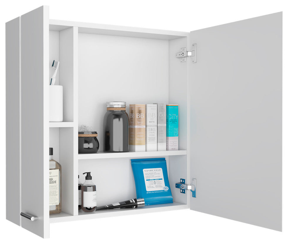 DEPOT E-SHOP Harbor Med. Cabinet, Mirror, 4 Shelves, Single Door, White